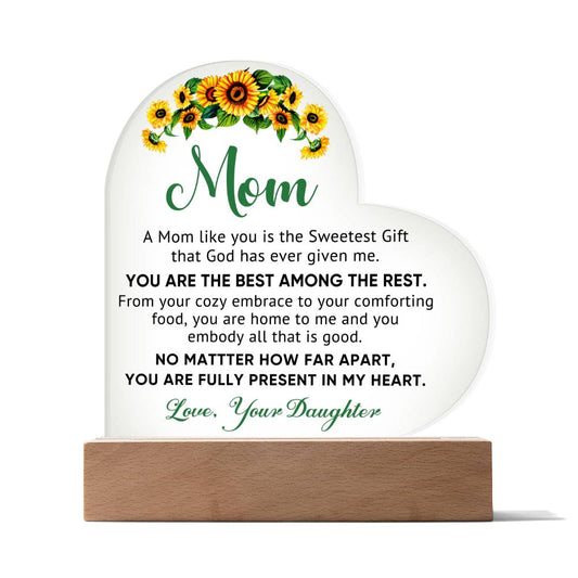 TO MY MOM - HAPPY MOTHER'S DAY - ACRYLIC HEART PLAQUE TitleWooden Base